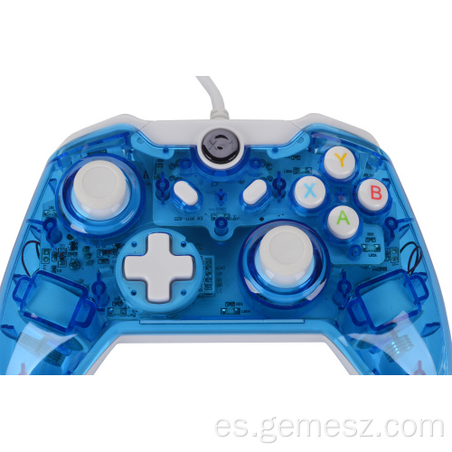 Gamepad con cable azul transparente para controlador Xbox One